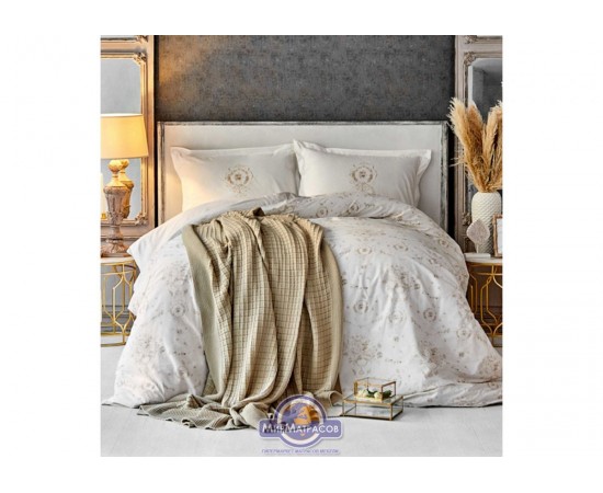 Набор постельного белья с пледом Karaca Home - Quatre delux gold 2020-1 золотой евро