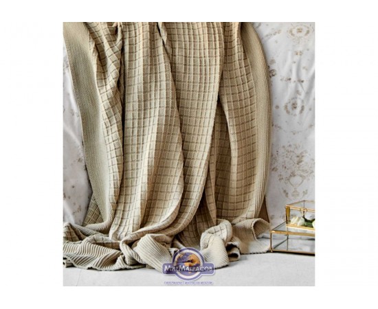 Набор постельного белья с пледом Karaca Home - Quatre delux gold 2020-1 золотой евро