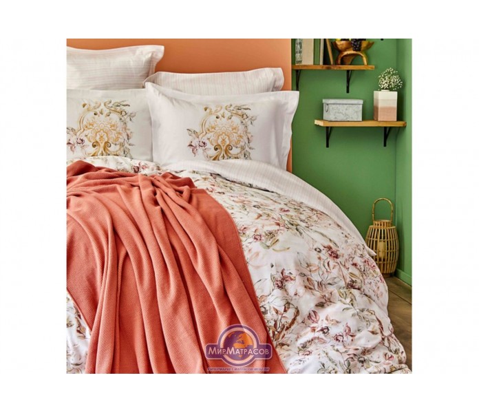 Набор постельного белья с пледом Karaca Home - Elsira blush 2020-1 персиковый евро