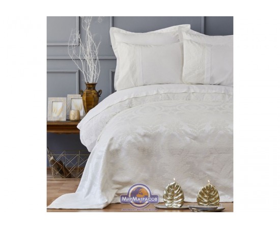Набор постельного белья с покрывалом пике Karaca Home - Carla ekru 2019-2 молочный евро