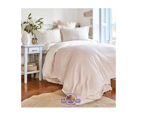 Набор постельного белья с покрывалом пике Karaca Home - Elonora pudra 2020-1 пудра евро