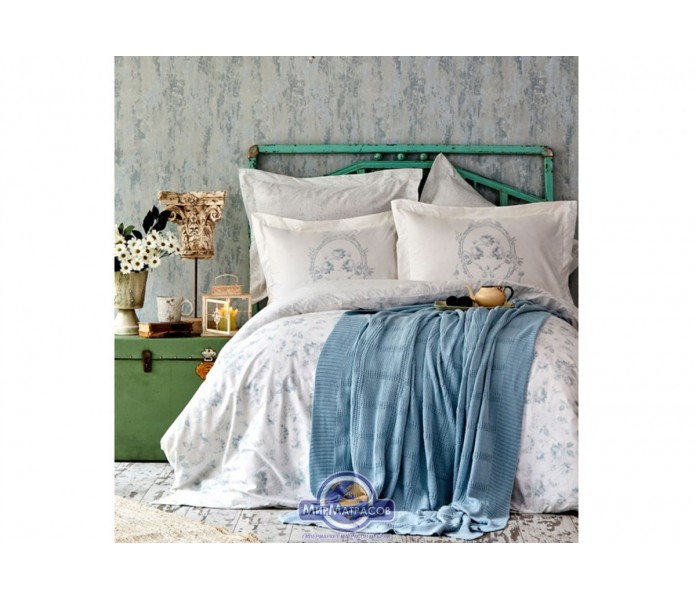 Набор постельного белья с пледом Karaca Home - Trella mavi синий евро