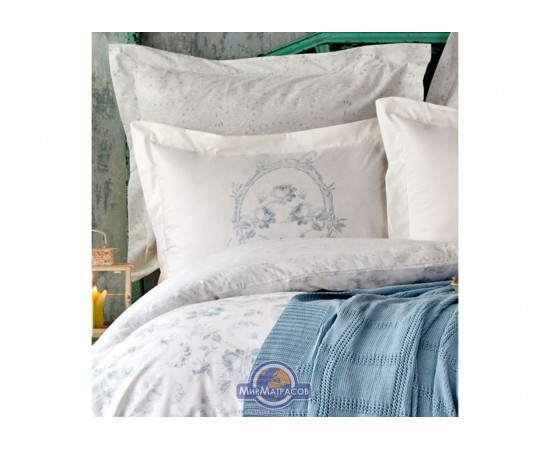Набор постельного белья с пледом Karaca Home - Trella mavi синий евро