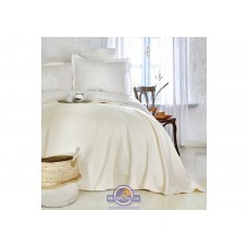 Набор постельного белья с покрывалом пике Karaca Home - Elonora ekru 2020-1 молочный евро