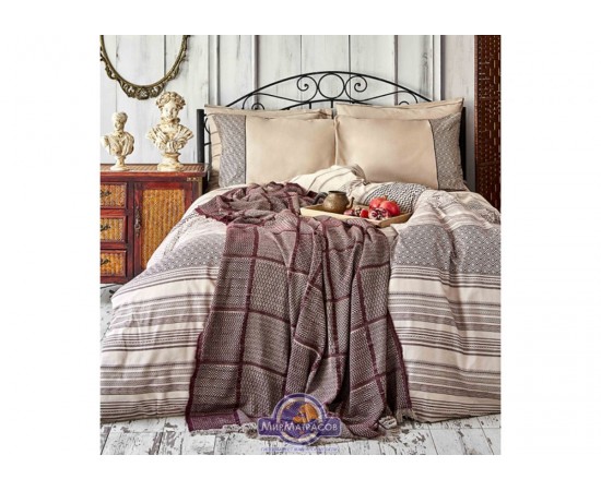 Набор постельного белья с покрывалом Karaca Home - Sadra bordo 2020-1 бордовый евро