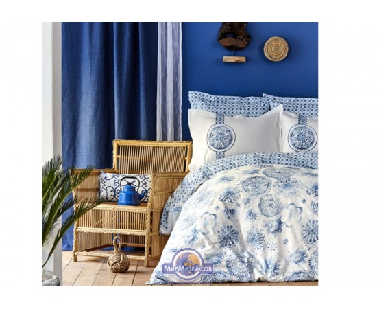 Постельное белье Karaca Home - Felinda mavi 2019-2 голубой пике евро