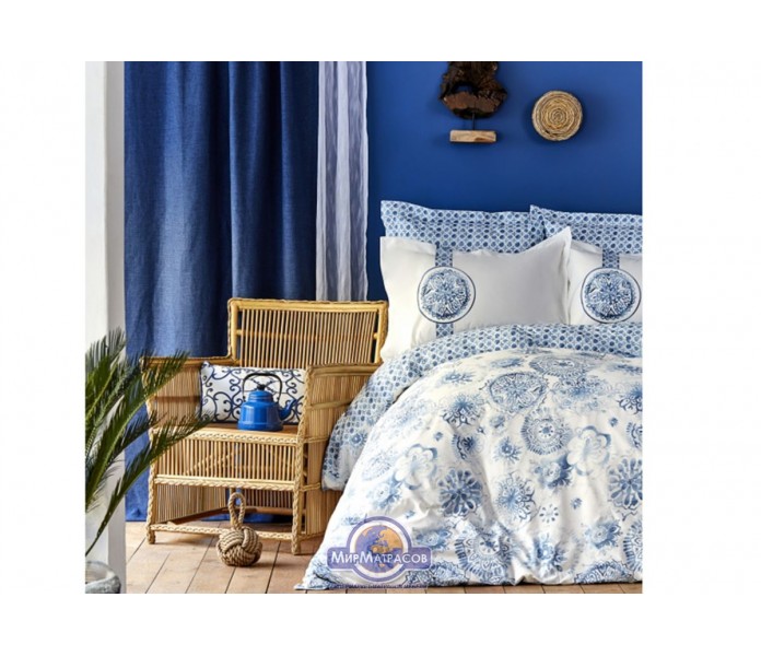 Постельное белье Karaca Home - Felinda mavi 2019-2 голубой пике евро