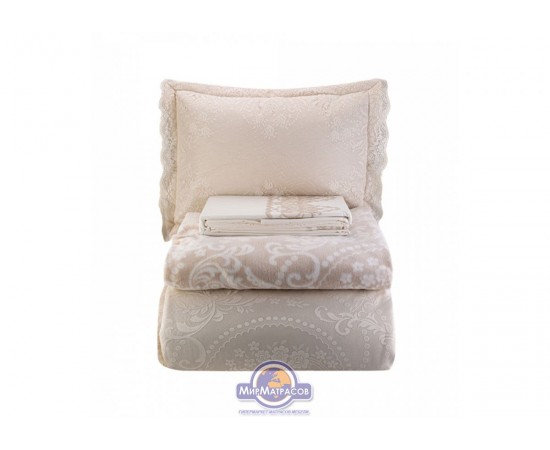 Набор постельного белья с покрывалом + плед Karaca Home - Desire bej 2020-1 бежевый евро