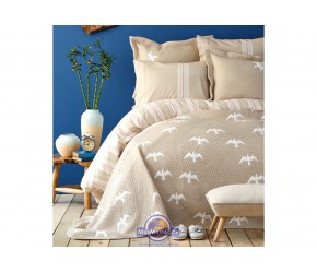 Набор постельное белье с покрывалом Karaca Home - Albatros bej 2020-1 бежевый евро