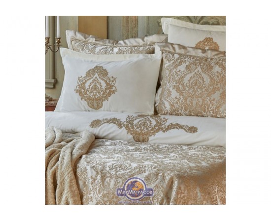 Набор постельного белья с покрывалом + плед Karaca Home - Eldora gold 2020-1 золотой евро