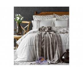 Набор постельного белья с пледом Karaca Home - Lera bej 2020-1 бежевый евро