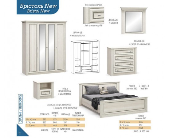 Шкаф Mebel Service Бристоль NEW 4дв ясень снежный