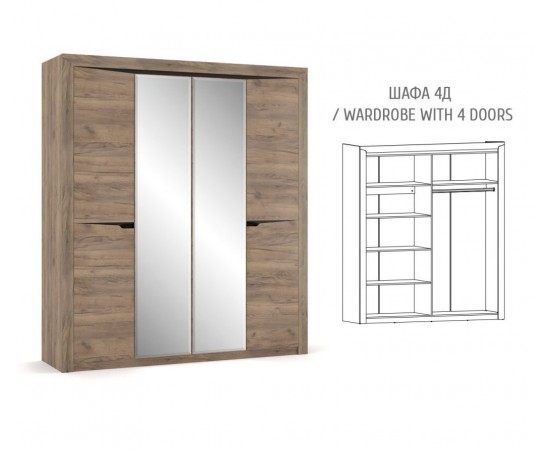 Шкаф Mebel Service София 4дв дуб табако