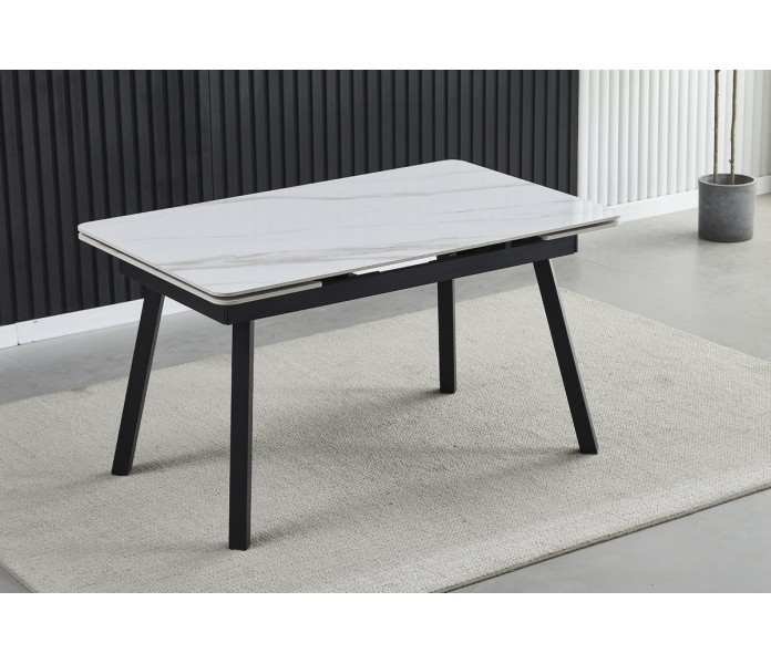 Стол MADRID CERAMIC 140(200)х85 белый глянец / черный каркас