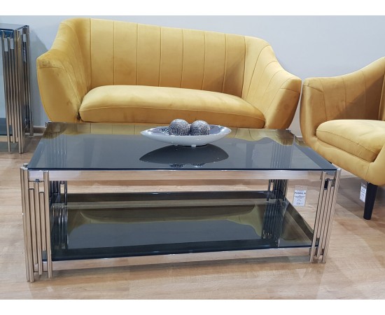Журнальный столик FOSSIL A дымчатое стекло / серебро 120x60