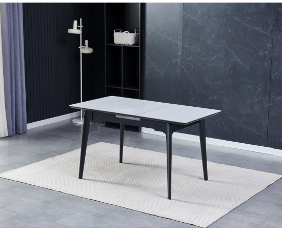 Стол BERLIN CERAMIC 111(140)х75 серый глянец / черный каркас