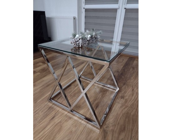 Журнальный столик ZEGNA B прозрачное стекло / серебро 55x55