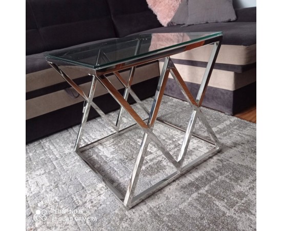 Журнальный столик ZEGNA B прозрачное стекло / серебро 55x55