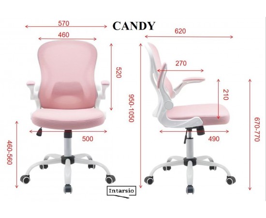 Кресло поворотное CANDY розовое / белый каркас