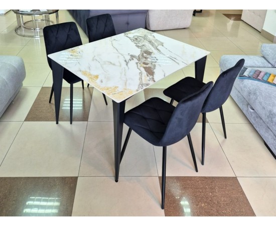 Стол NORMAN CERAMIC 120х90 gold Phoenix глянец / черный каркас