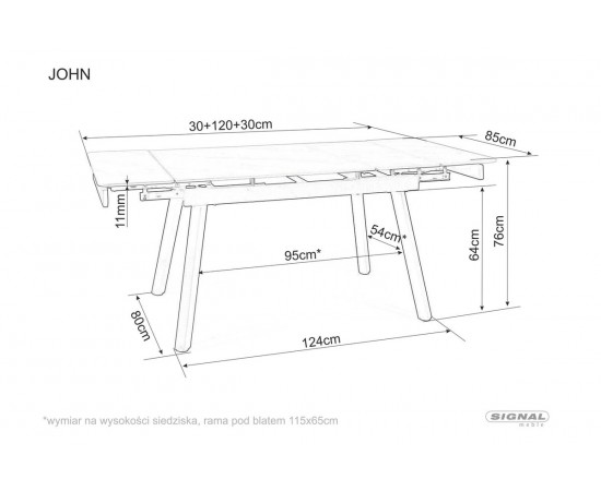 Стол JOHN 120(180)x85 белый / черный каркас