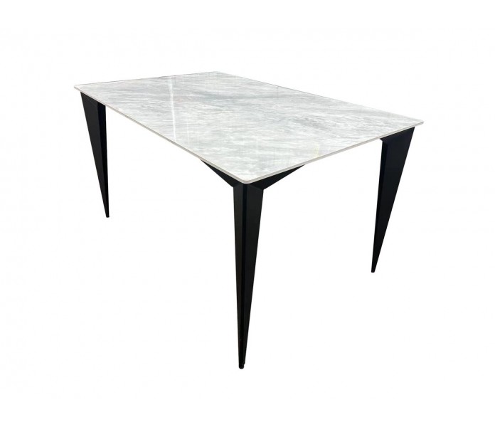 Стол NORMAN CERAMIC 140х90 Muie White глянец / черный каркас