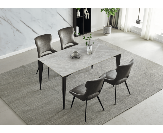 Стол NORMAN CERAMIC 140х90 Muie White глянец / черный каркас