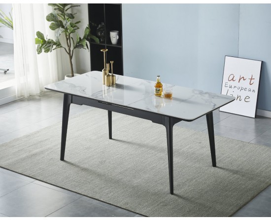 Стол BERLIN CERAMIC 140(180)х80 белый глянец / черный каркас