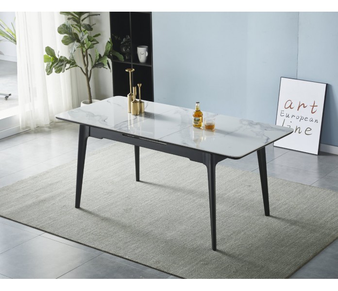 Стол BERLIN CERAMIC 140(180)х80 белый глянец / черный каркас