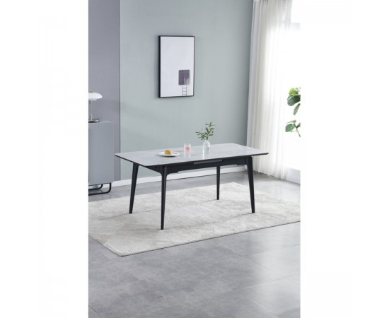 Стол BERLIN CERAMIC 140(180)х80 белый глянец / черный каркас