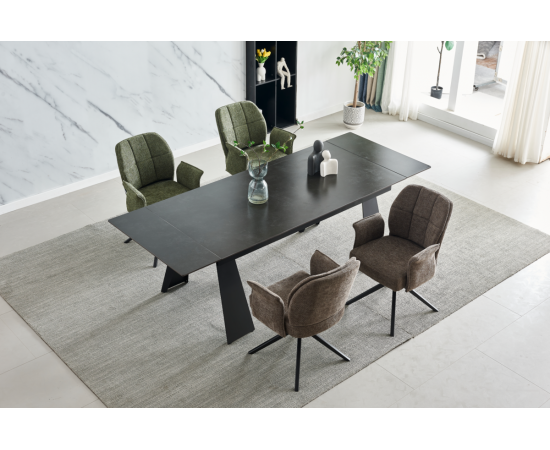 Стол ARNOLD CERAMIC 180(240)х90 Wic dark grey мат / черный каркас