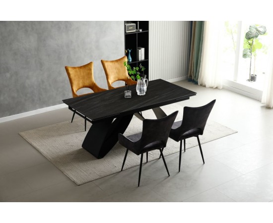 Стол WILLIAM CERAMIC 180(260)х90 песчаный камень мат / черный каркас