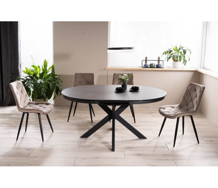 Стол PORTO CERAMIC 120(160)x120 тем.серый эффект мрамора / черный мат