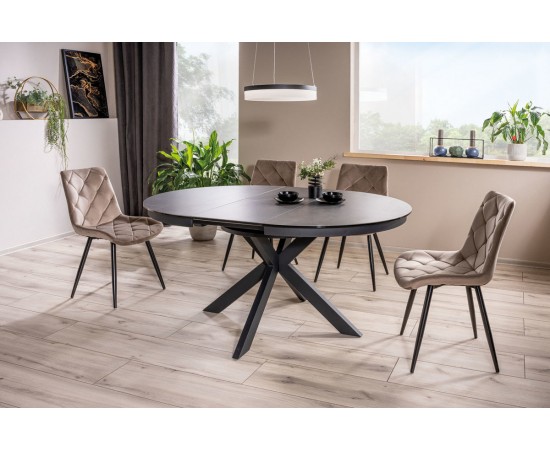 Стол PORTO CERAMIC 120(160)x120 тем.серый эффект мрамора / черный мат