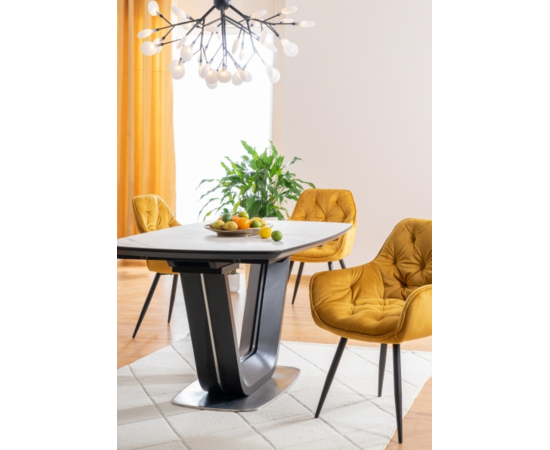 Стол ARMANI CERAMIC белый эффект мрамора / черный мат 160(220)x90
