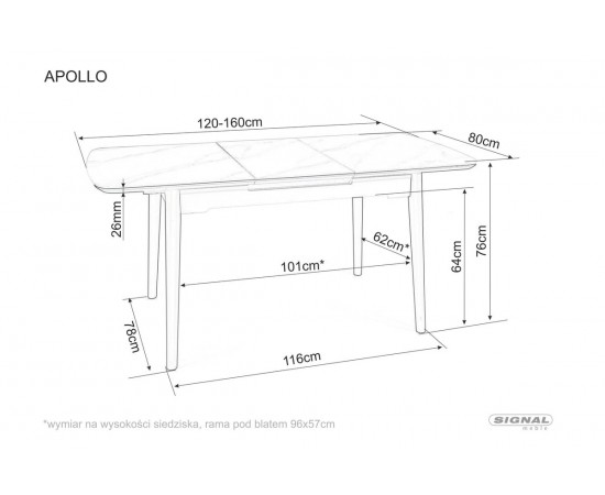 Стол APOLLO 120(160)x80 белый мат / черный каркас
