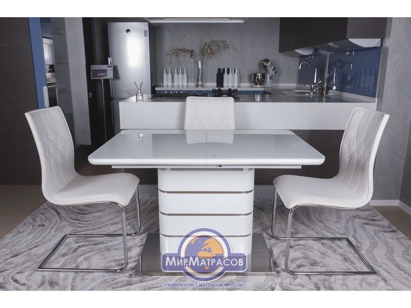 столы кухонные раздвижные белые глянцевые