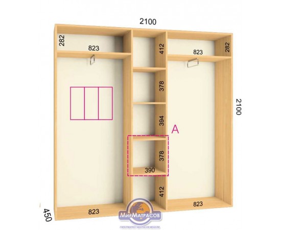 Шкаф-купе 2100х450х2100 на 3 фасада "Комфорт"